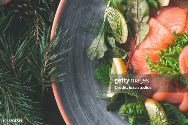 traditionellt svenskt julbord med lax - julbord bildbanksfoton och bilder