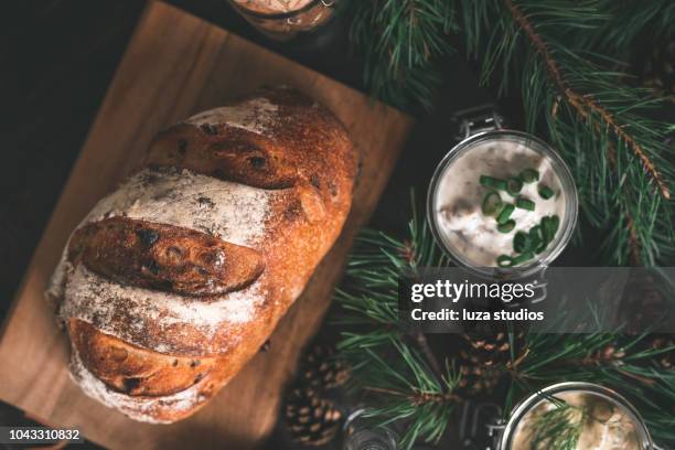 traditional swedish pickled herring at christmas - sourdough bread stock pictures, royalty-free photos & images