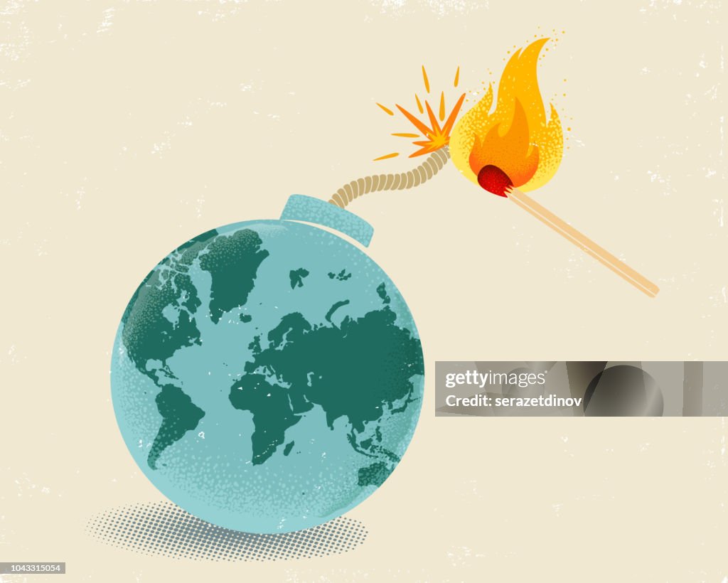 Earth like bomb with mathch in fire.