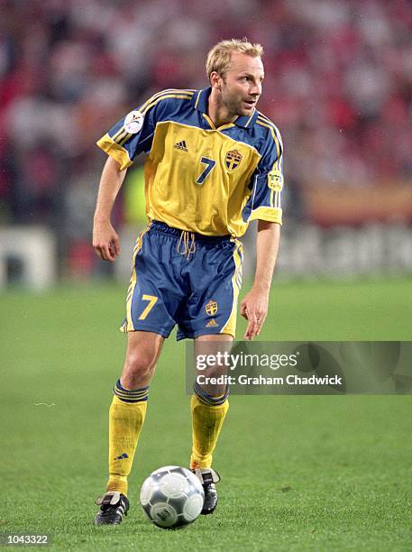 Hakan Mild of Sweden in action during the European Championships 2000 group match against Turkey at the Philips Stadium in Eindhoven, Holland. The...