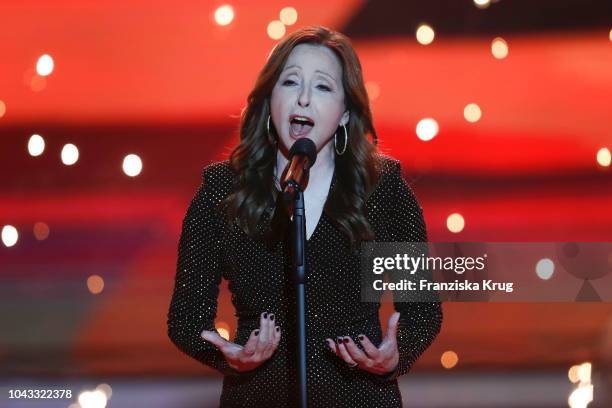 Vicky Leandros performs during the television show 'Willkommen bei Carmen Nebel' at Velodrom on September 29, 2018 in Berlin, Germany.