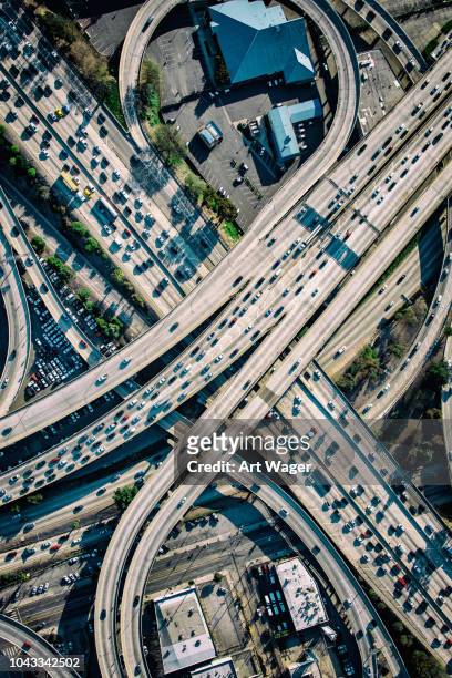 los angeles freeway traffic jam - downtown los angeles aerial stock pictures, royalty-free photos & images