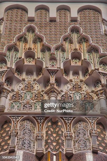 Ornate mosaic pattern adorns inside of the Hassan II Mosque in the city of Casablanca, Morocco, Africa. Hassan II Mosque is the largest mosque in...