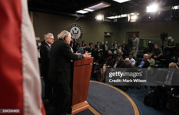 Sen. Carl Levin and U.S. Sen. Jack Reed participate in a news conference after Senate Democrats failed to invoke cloture on the defense authorization...
