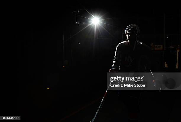 Andy Hilbert of the New York Islanders walks off the ice during a a traing camp session on September 21, 2010 at Nassau Coliseum in Uniondale.