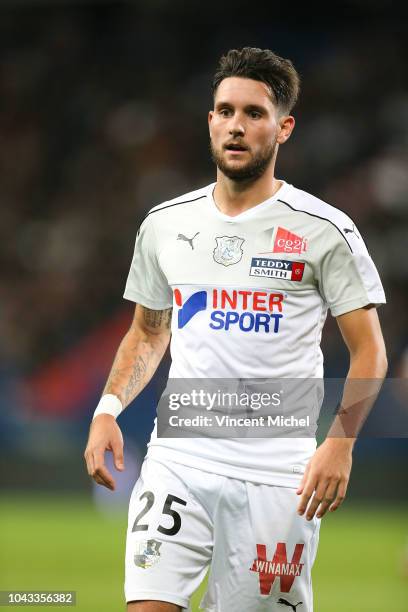 Jordan Lefort of Amiens during the Ligue 1 match between Caen and Amiens at Stade Michel D'Ornano on September 29, 2018 in Caen, France.