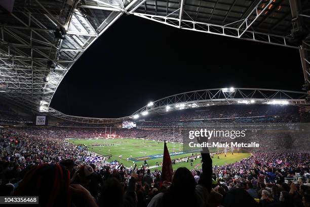 General view during the 2018 NRL Grand Final match between the Melbourne Storm and the Sydney Roosters at ANZ Stadium on September 30, 2018 in...