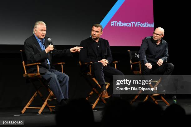 Jon Voight, Liev Schreiber, and David Hollander speak at the "Ray Donovan" Season 6 Premiere panel during the 2018 Tribeca TV Festival at Spring...