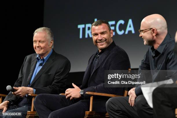 Jon Voight, Liev Schreiber, and David Hollander speak at the "Ray Donovan" Season 6 Premiere panel during the 2018 Tribeca TV Festival at Spring...