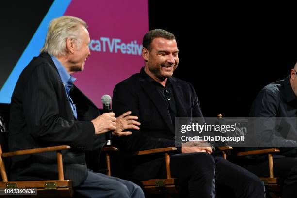 Jon Voight, Liev Schreiber, and David Hollander speak at the "Ray Donovan" Season 6 Premiere panel during the 2018 Tribeca TV Festival at Spring...