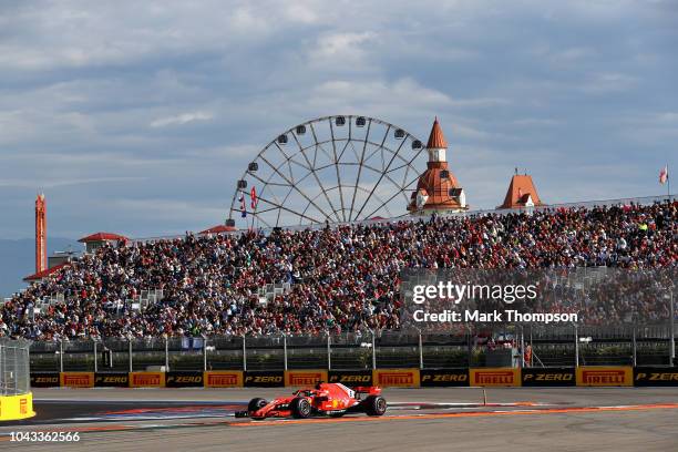 Sebastian Vettel of Germany driving the Scuderia Ferrari SF71H on track during the Formula One Grand Prix of Russia at Sochi Autodrom on September...