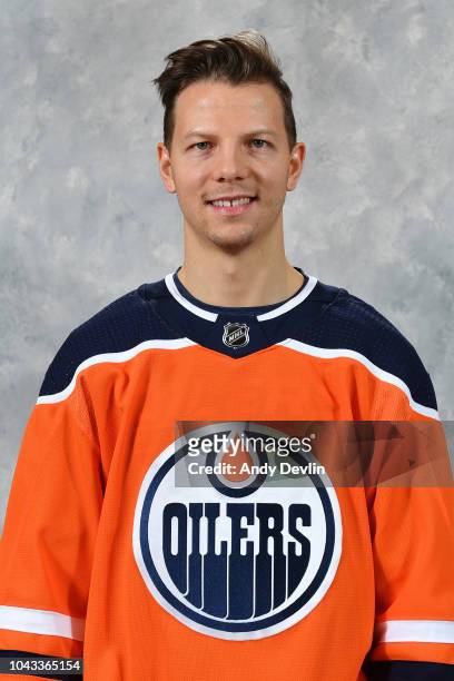 Alex Chiasson of the Edmonton Oilers poses for his official headshot for the 2018-2019 season on September 13, 2018 at Rogers Place in Edmonton,...