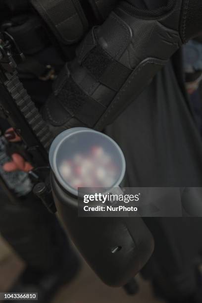 Pepper Balls inside of a pepper ball launcher. The Ohio state police had these weapons out during the protest.Kaitlin Bennett, a former student of...