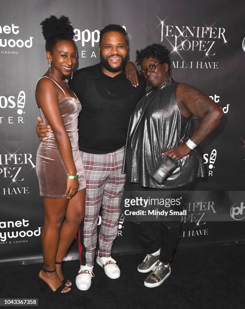 Kyra Anderson, actor Anthony Anderson and Doris Hancox attend the after party for the finale of the "JENNIFER LOPEZ: ALL I HAVE" residency at MR CHOW...