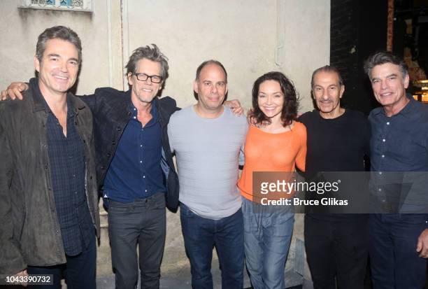 Jon Tenney, Kevin Bacon, Andrew Polk, Katrina Lenk, Sasson Gabay and Peter Gallagher pose backstage at the hit musical "The Bands Visit" on Broadway...