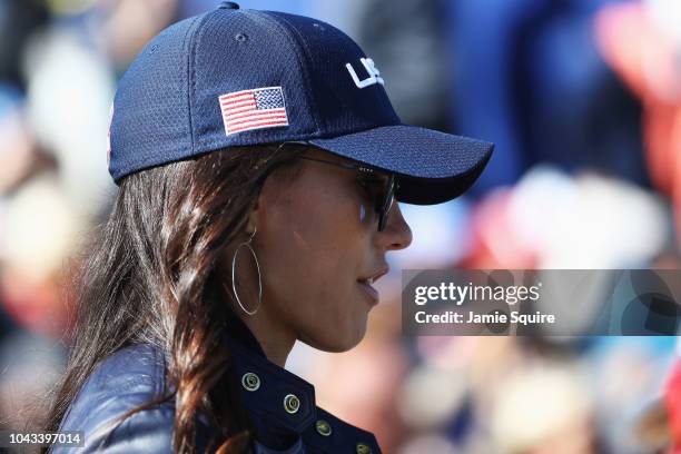 Rickie Fowler of the United States fiance Allison Stokke during singles matches of the 2018 Ryder Cup at Le Golf National on September 30, 2018 in...