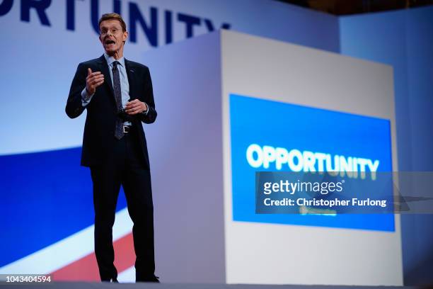 Mayor of the West Midlands Andy Street speaks during the annual Conservative Party Conference on September 30, 2018 in Birmingham, England. The...