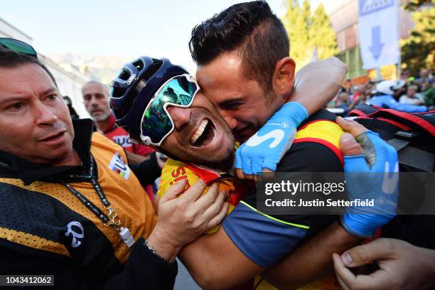 Arrival / Alejandro Valverde of Spain / Celebration / during the Men Elite Road Race a 258,5km race from Kufstein to Innsbruck 582m at the 91st UCI...