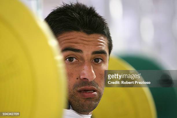 Carlos Hernandez lifts weights during a Melbourne Victory A-League weight training session at AAMI Park on September 22, 2010 in Melbourne, Australia.