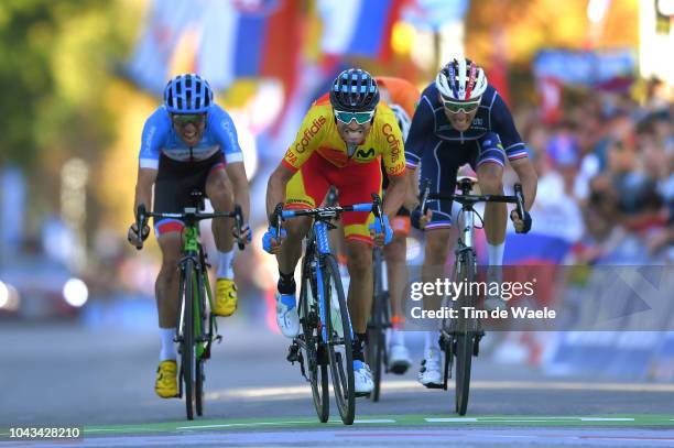 Arrival / Sprint / Alejandro Valverde of Spain / Romain Bardet of France / Michael Woods of Canada during the Men Elite Road Race a 258,5km race from...