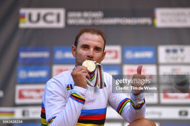 Podium / Alejandro Valverde of Spain Gold Medal / Celebration / during the Men Elite Road Race a 258,5km race from Kufstein to Innsbruck 582m at the...