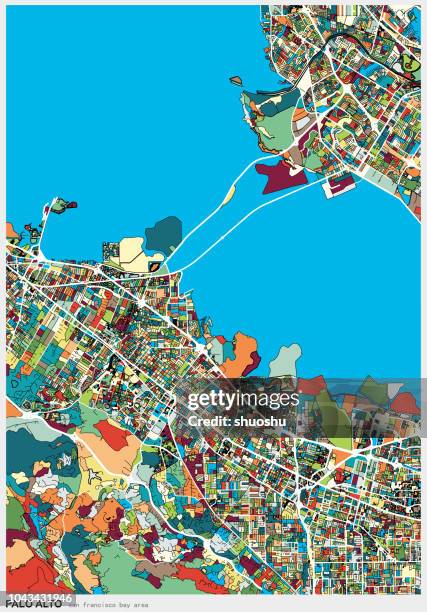 illustrations, cliparts, dessins animés et icônes de carte d’illustration art, ville de palo alto de san francisco bay area - silicon valley