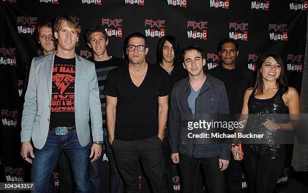 Mark Salling poses with his band at the "AXE Music One Night Only" concert series featuring Weezer at Dunes Inn Motel - Sunset on September 21, 2010...