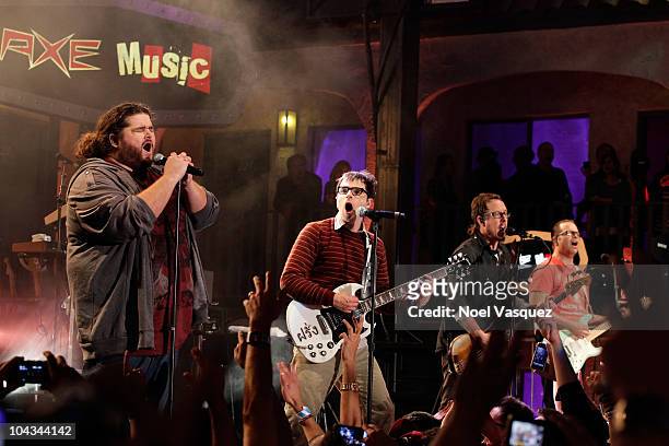 Jorge Garcia, Rivers Cuomo, Scott Shriner, Patrick Wilson of Weezer perform at The 2nd Annual Axe Music "One Night Only" concert series on September...