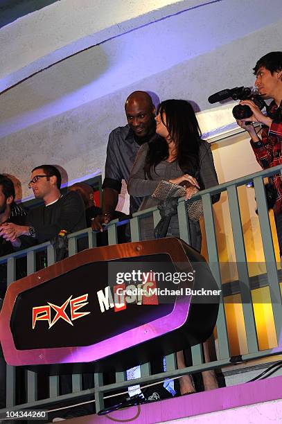 Los Angeles Laker Lamar Odom and television personality Khloe Kardashian attend the "AXE Music One Night Only" concert series featuring Weezer at...