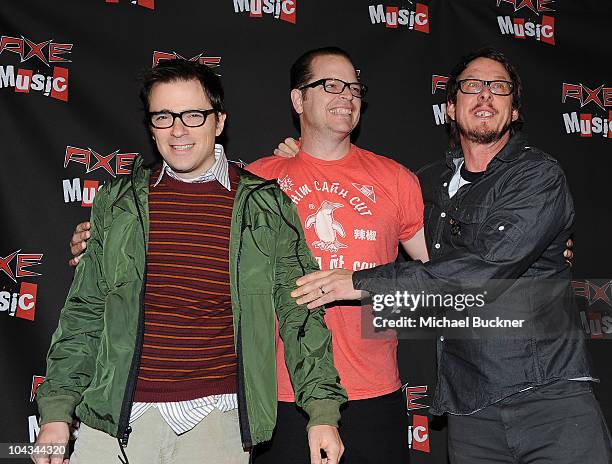 Rivers Cuomo, Patrick Wilson and Scott Shriner of Weezer attend the "AXE Music One Night Only" concert series featuring Weezer at Dunes Inn Motel -...