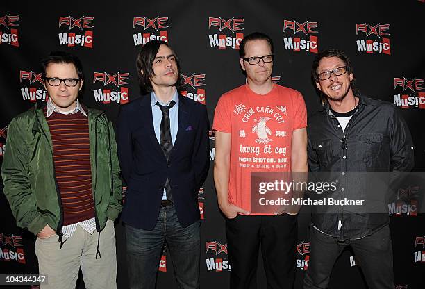 Rivers Cuomo, Brian Bell, Patrick Wilson and Scott Shriner of Weezer attend the "AXE Music One Night Only" concert series featuring Weezer at Dunes...