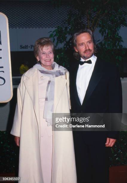 American actor Michael Douglas with his mother, actress Diana Dill at the 53rd Annual Golden Globe Awards, Los Angeles, 21st January 1996.