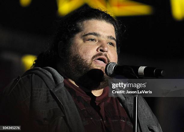 Actor Jorge Garcia performs at the AXE Music "One Night Only" concert series at Dunes Inn Motel - Sunset on September 21, 2010 in Hollywood,...