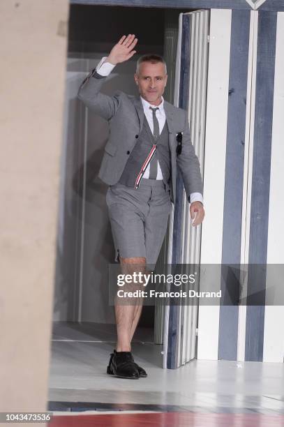 Fashion designer Thom Browne walks the runway during the Thom Browne show as part of the Paris Fashion Week Womenswear Spring/Summer 2019 on...