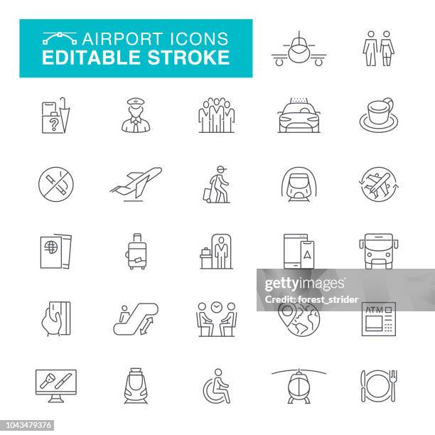 ilustraciones, imágenes clip art, dibujos animados e iconos de stock de iconos de movimiento editables de aeropuerto - waiting