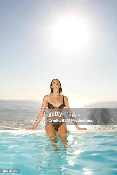 woman in swimming pool - ankle deep in water bildbanksfoton och bilder