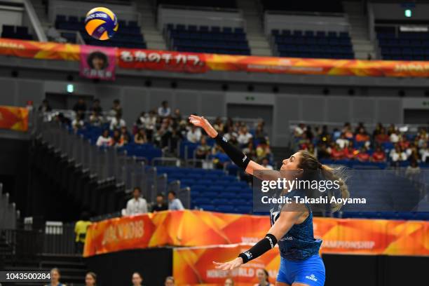 Julieta Constanza Lazcano of Argentina serves during the Group A match between Mexico and Argentina on day two of the FIVB Women's World Championship...