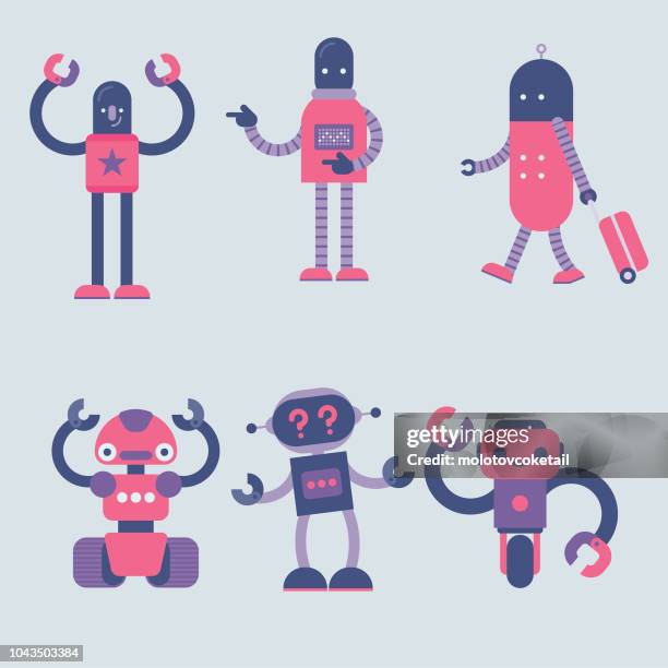 einfache roboter-zeichensatz - roboter stock-grafiken, -clipart, -cartoons und -symbole