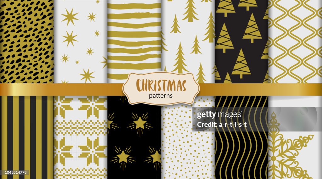 Solid Color Christmas Pattern Christmas Patterns Set Of 12 Tileable Patterns In Gold And Black Colors ...