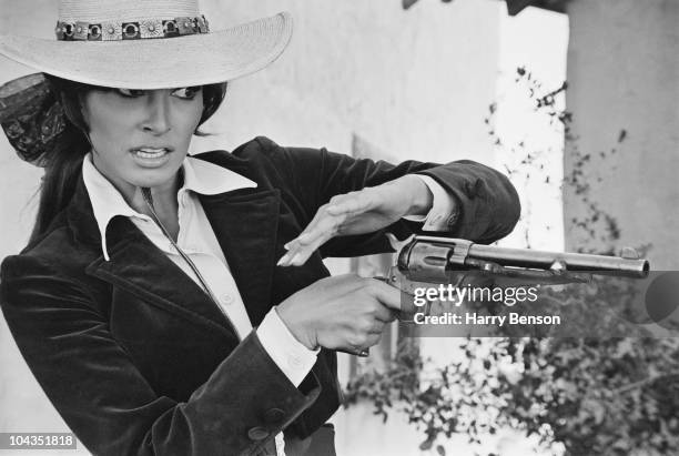 American actress Raquel Welch as Maria Stoner in the western 'Bandolero!', directed by Andrew V. McLaglen, at the Alamo Village, Texas, 7th November...