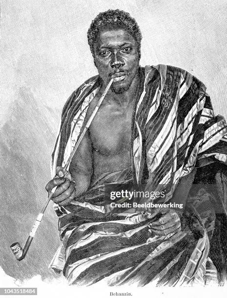 stockillustraties, clipart, cartoons en iconen met belhanzin 11e koning van dahomey illustratie 1895 'de aarde en haar volk' - benin