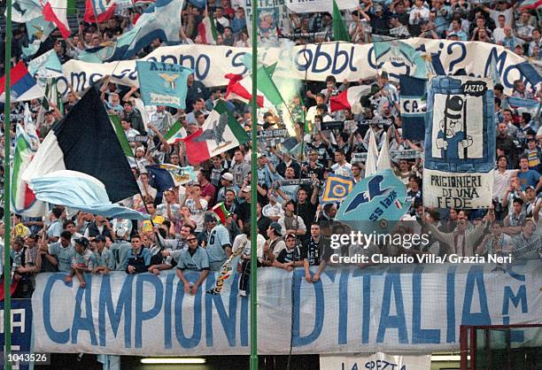Lazio Fans celebrate after winning the Coppa Italia Final Leg 2 against Inter Milan at the San Siro, Milan, Italy. The match was drawn 0-0. \...