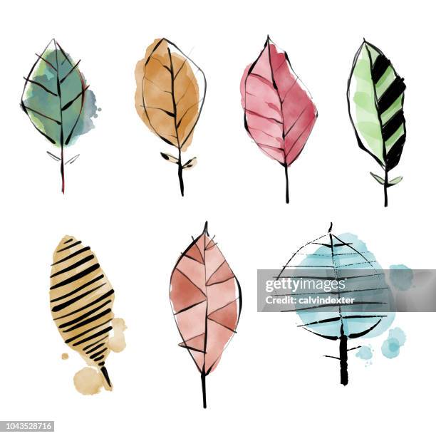 leaves collection watercolor paintings - september background stock illustrations