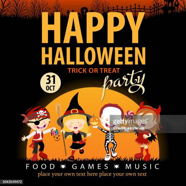 kids halloween party - informationsgrafik stock illustrations