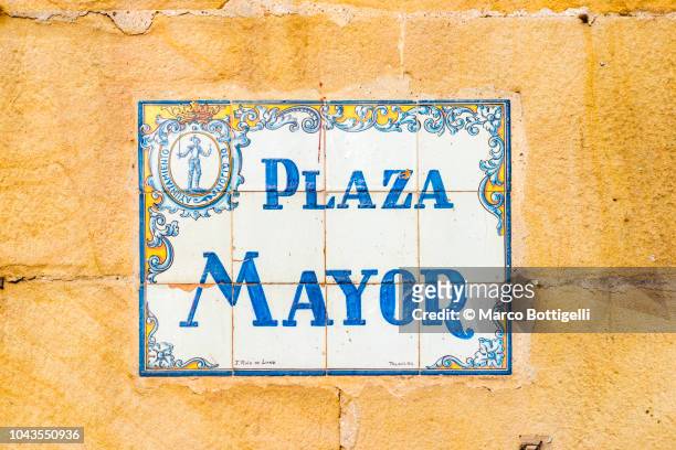 street name sign in gijon, spain - name plate stock pictures, royalty-free photos & images