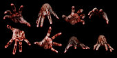 Bloody hands isolated on black background