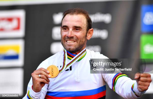 Podium / Alejandro Valverde of Spain Gold Medal / Celebration / during the Men Elite Road Race a 258,5km race from Kufstein to Innsbruck 582m at the...