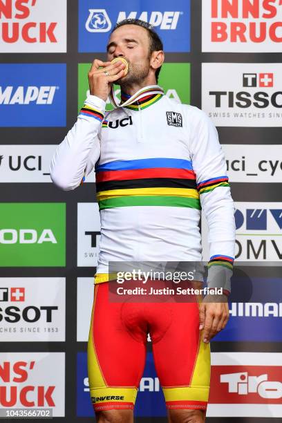 Podium / Alejandro Valverde of Spain Gold Medal / Celebration / during the Men Elite Road Race a 258,5km race from Kufstein to Innsbruck 582m at the...