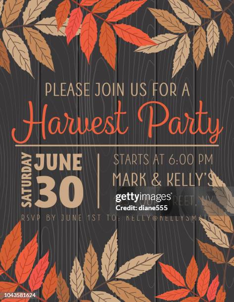 fall leaves harvest party invitation template - crop stock illustrations
