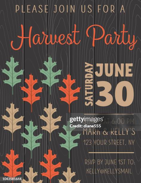 fall leaves harvest party invitation template - oak leaf stock illustrations